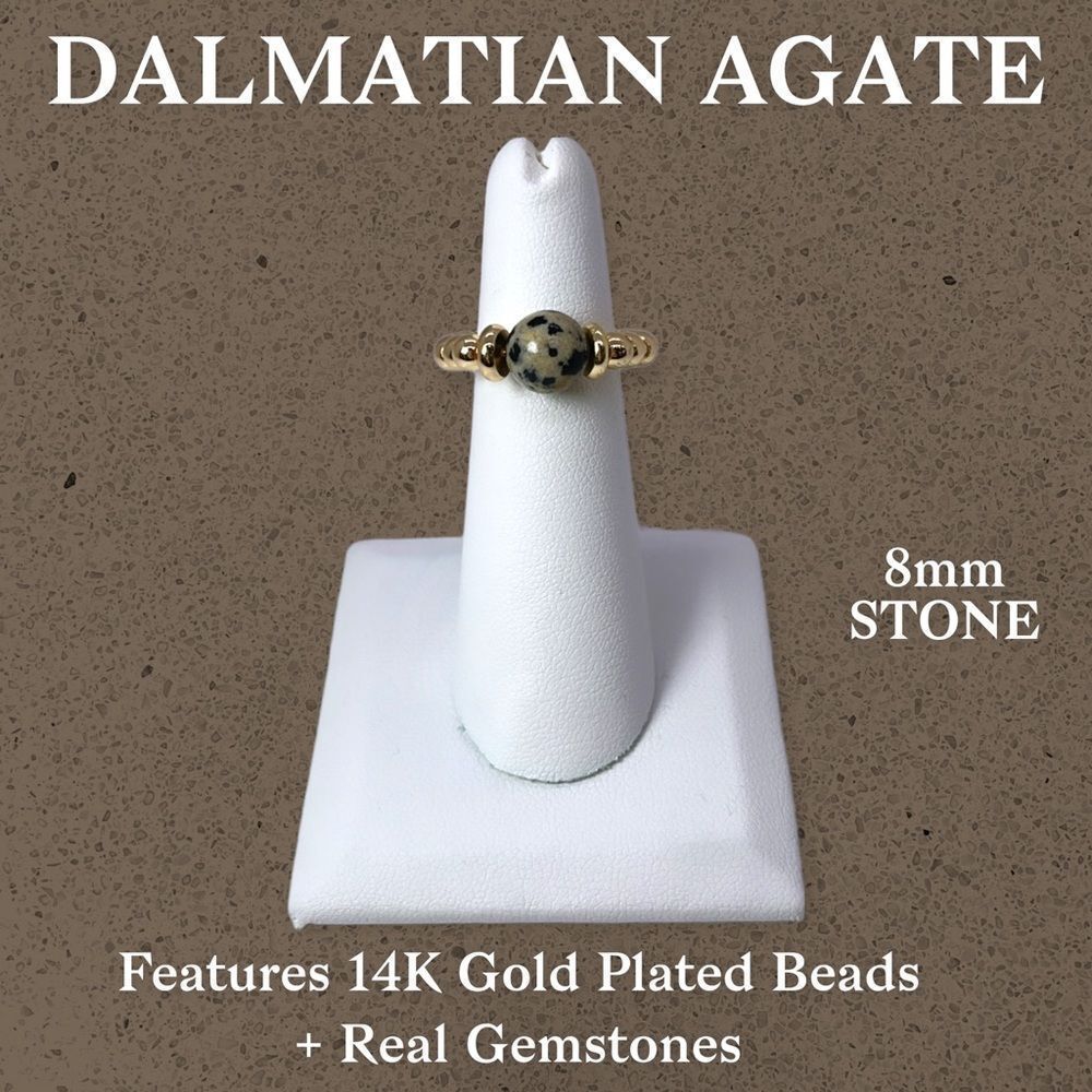 NWT Wool + Pepper Co. Dalmatian Agate + 14K Gold Ring